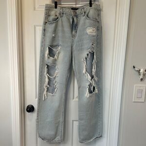 Aeropostale Light Blue Distressed Straight Leg Jeans size 12 90’s baggy